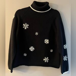 Sonoma Black Turtleneck Sweater with White Snowflakes